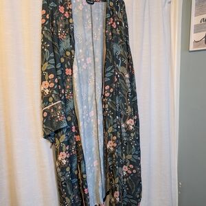 Summersalt x Rifle Paper Company Cloud 9 silky midi robe Emerald Peacock 1X/2X